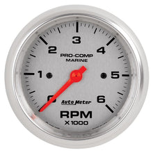 Load image into Gallery viewer, AutoMeter Marine Silver Ultra-Lite Gauge 3-3/8in Tachometer 6K RPM (200752-33)