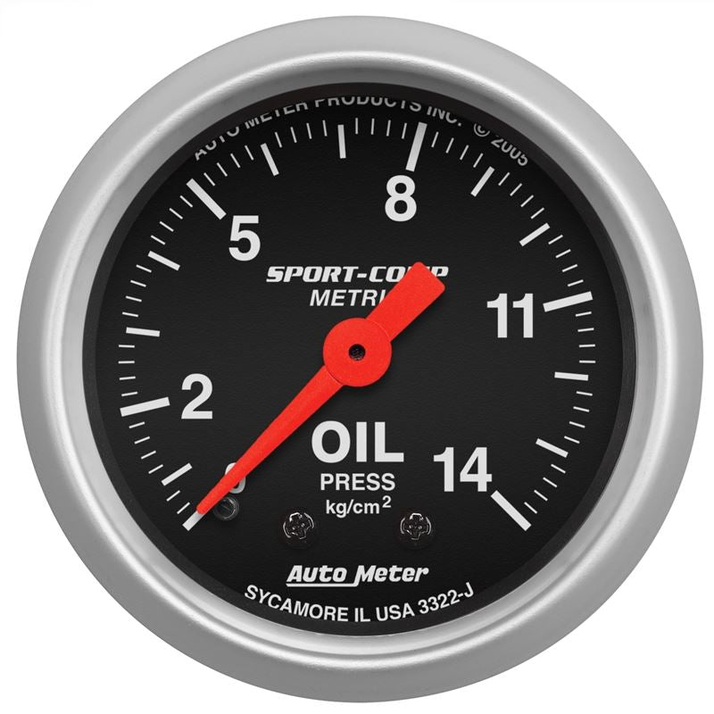 AutoMeter Sport Comp 52.4 mm Mechanical 0-14 Kg/ Cm2 Oil Pressure Metric Gauge (3322-J)