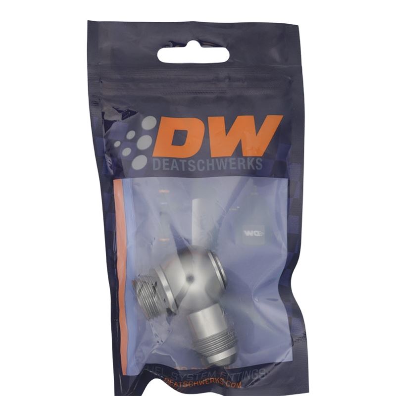 DeatschWerks 8AN ORB Male to 8AN Male Flare Low Profile 90-Degree Swivel - Anodized DW Titanium (6-02-0416)