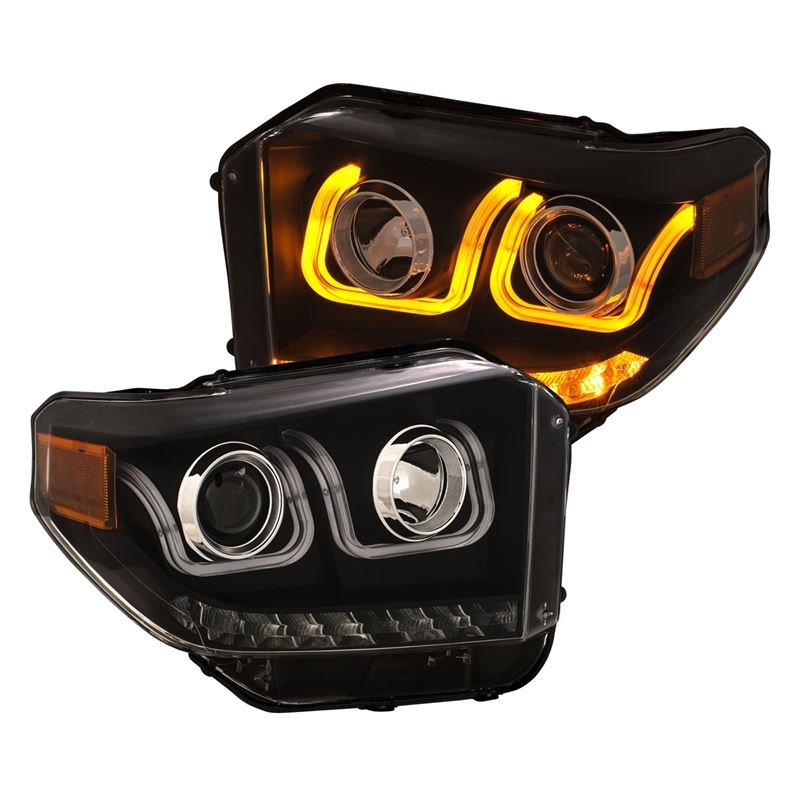 ANZO USA 14-18 Toyota Tundra w/ LED DRL Projector Headlights w/ U-Bar Switchback Black w/ DRL (111387)