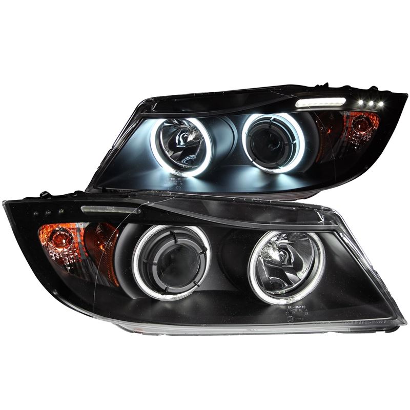 ANZO USA 2006-2008 BMW 3 Series E90-E91 Projector Headlights w/ Halo w/ LED Bar Black (CCFL) (121335)