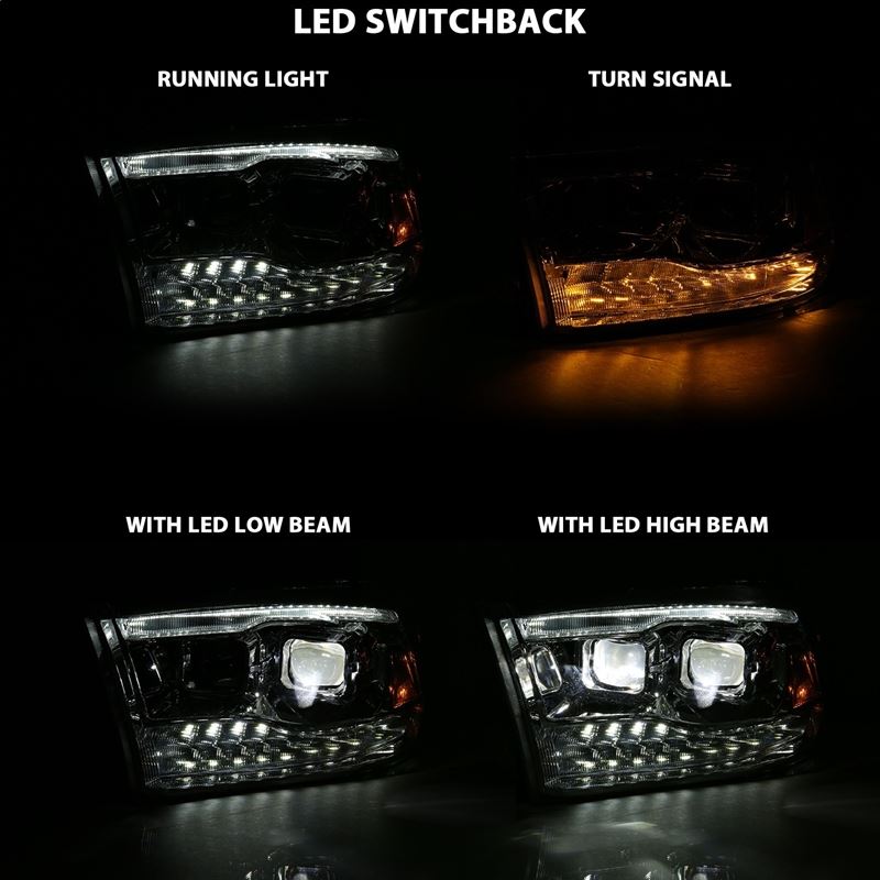 ANZO USA LED Projector Headlight w/Plank Style Switchback Chrome w/Amber Pair (111465)