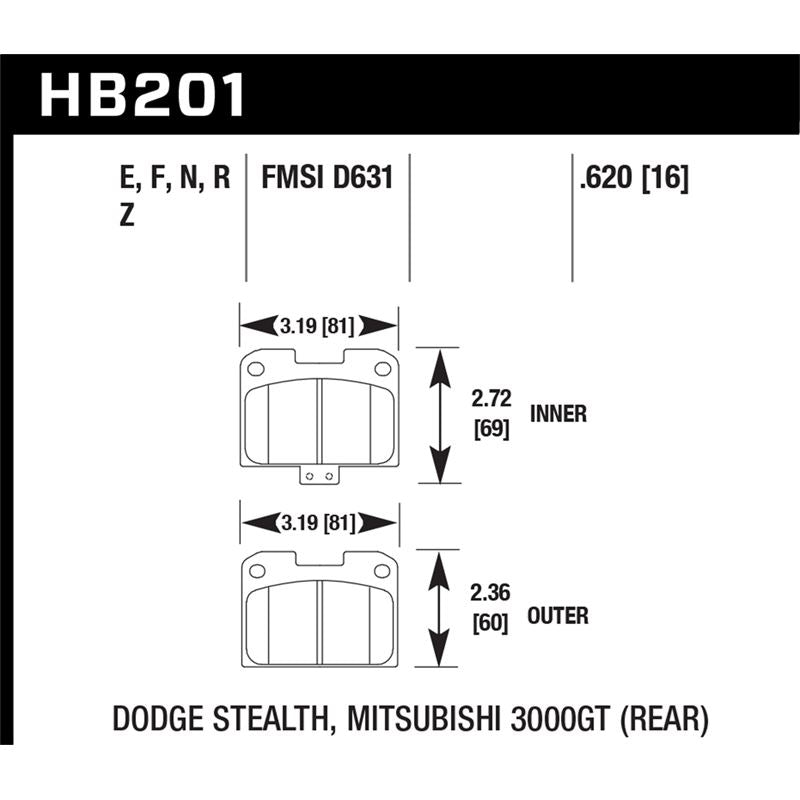 Hawk Performance Street Brake Pads for 1995-1996 Dodge Stealth (HB201R.620)