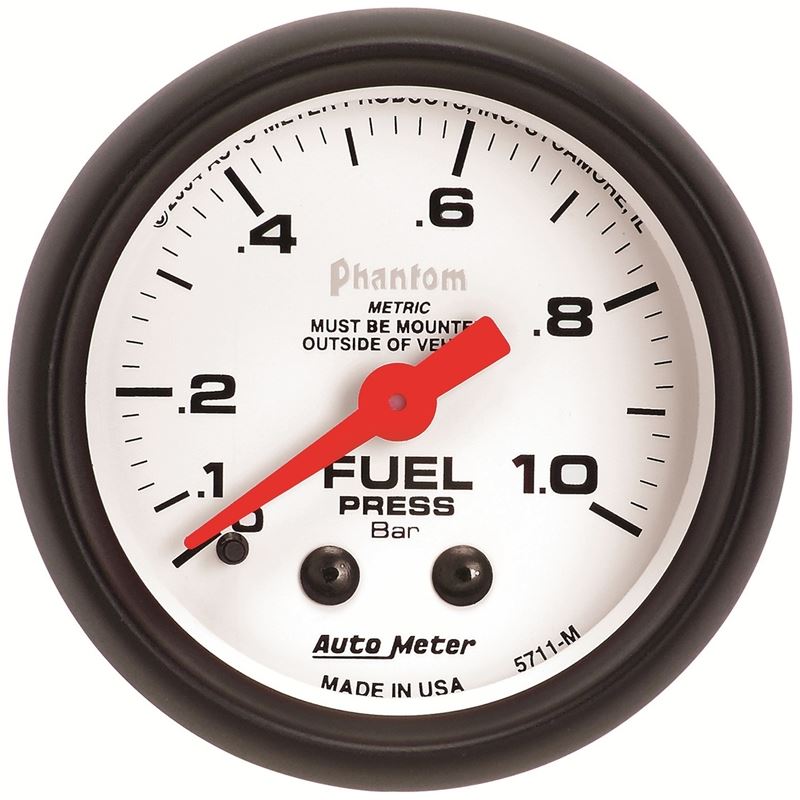 AutoMeter Phantom 2-1/16in 0-1.0 Bar Mechanical Fuel Pressure Gauge (5711-M)