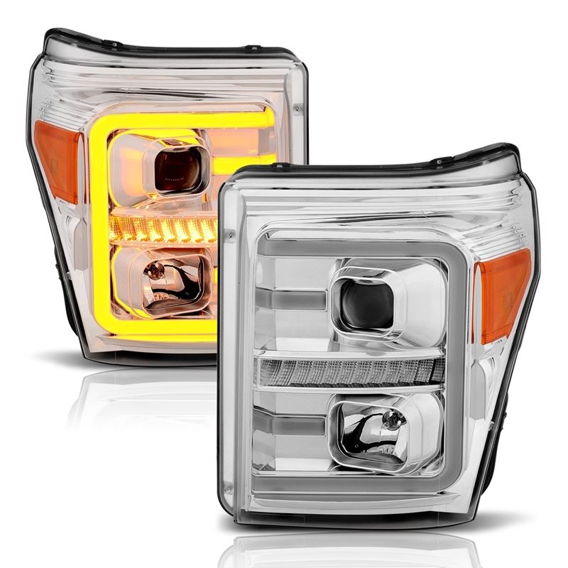 ANZO USA Projector Headlights w/Plank Style Switchback, Chrome w/Amber, Pair (111407)