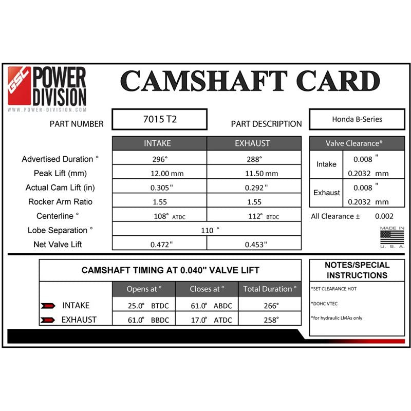 GSC Power-Division T2 Camshafts (gsc7015T2)