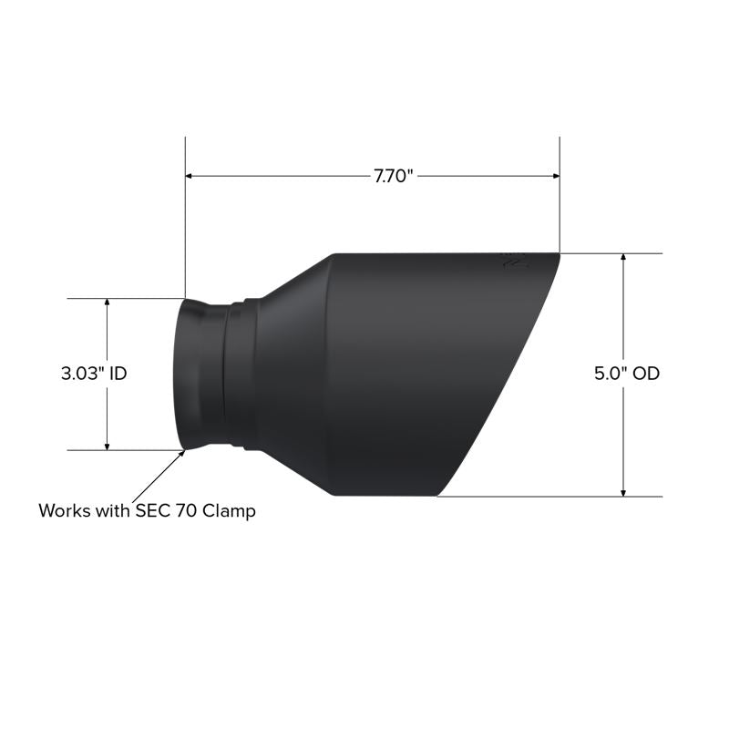 MBRP Exhaust 5in. OD, SEC 70 inlet, 7.7in. length, Dual Wall, Angle Cut, BLK Tip Pairs (T5197BLK)