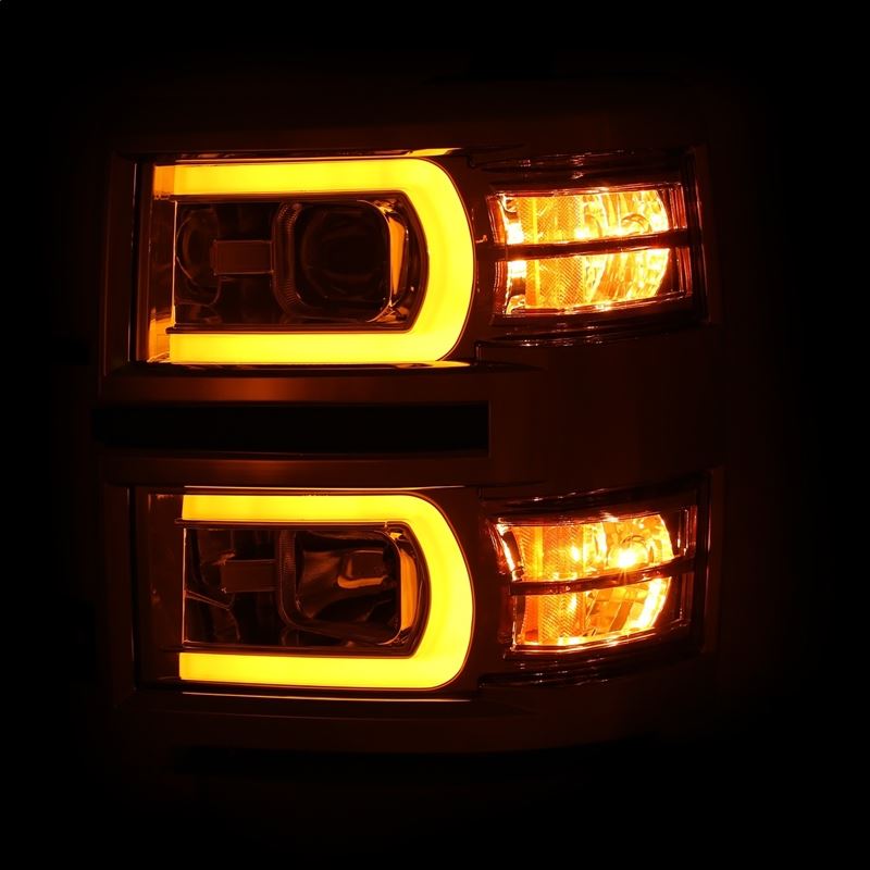 ANZO USA Projector Headlight Set w/Plank Style Switchback Chrome w/Amber Pair (111413)