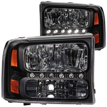 Load image into Gallery viewer, ANZO USA 2000-2004 Ford Excursion Crystal Headlights Black w/ LED 1pc (111106)