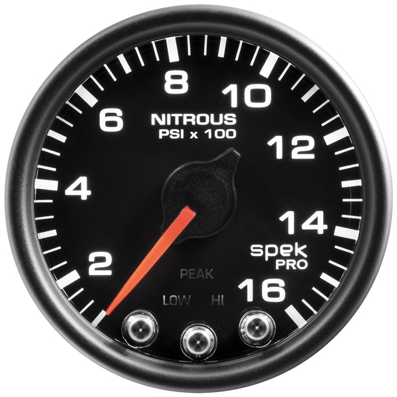 AutoMeter Spek-Pro Gauge Nitrous Press 2 1/16in 1600psi Stepper Motor W/Peak and Warn Blk/Blk (P32032)