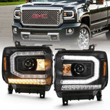 ANZO USA Projector Headlight Set, w/Plank Style Design, Black w/Amber Sequential Turn Signal, (111485)