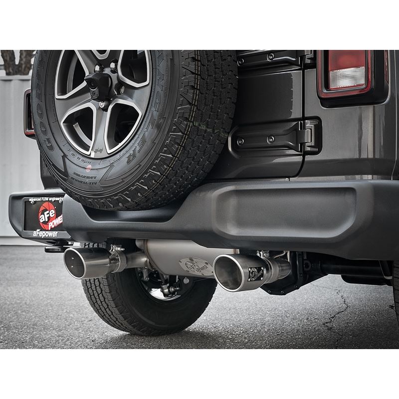 aFe Rebel Series 3 IN to 2-1/2 IN 409 Stainless Steel Cat-Back Exhaust w/ Polish Tip for 2018-2021 Jeep Wrangler(49-48096-P)