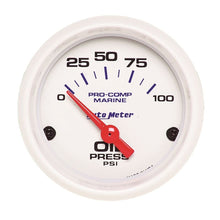 Load image into Gallery viewer, AutoMeter Ultra-Lite 2-1/16in Electric 100 PSI Oil Pressure Gauge Marine White (200758)