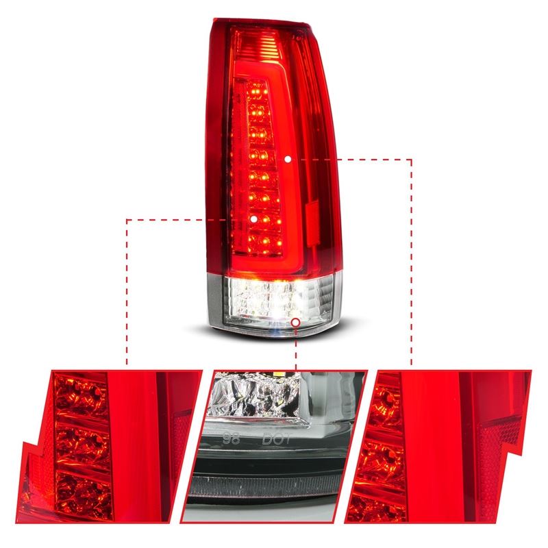 ANZO USA Full LED Light Tube Taillights Chrome Housing Red/Clear Lens for 88-99 Chevy C/K1500/2500/3500 (311484)