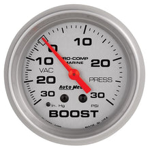 Load image into Gallery viewer, AutoMeter Marine Vac/Boost Gauge 2 5/8in 30INHG 30PSI Mechanical- Silver (200775-33)