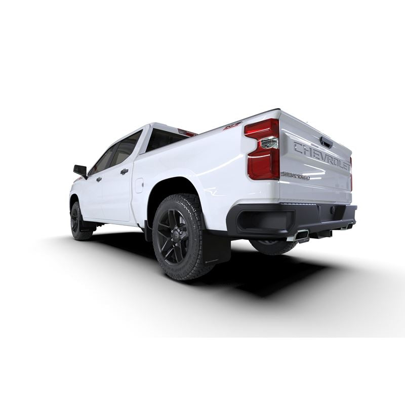 Rally Armor Black Mud Flap/White Logo for 2019-24 Gen 4 Chevy Silverado 1500 (MF121-UR-BLK-WH)