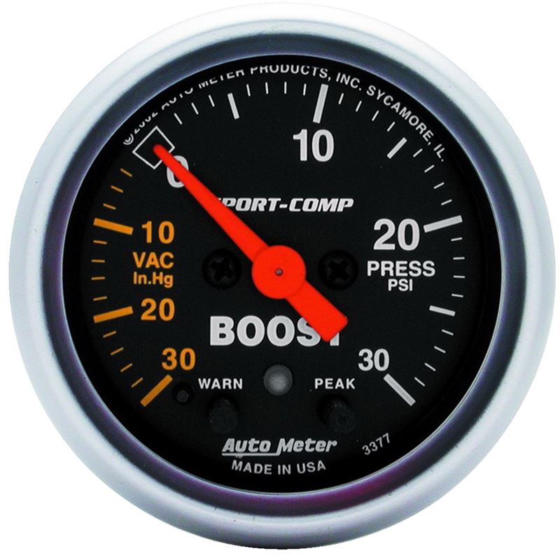 AutoMeter Sport-Comp 52mm 30 PSI Electronic Peak Memory/Warning Boost Gauge (3377)