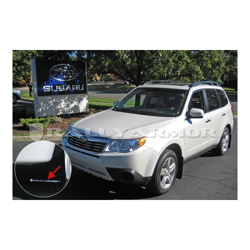 Rally Armor Black Mud Flap/White Logo for 2009 Subaru Forester (MF11-UR-BLK/WH)