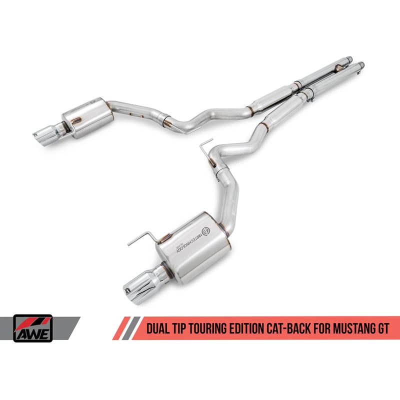 AWE Tuning Touring Edition Cat-back Exhaust for S550 Mustang GT - Dual Tip - Chrome Silver Tips (3015-32084)