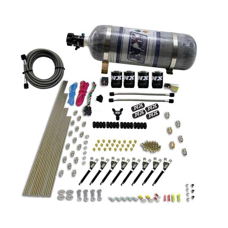 Nitrous Express 8 Cyl VXL Direct Port 4 Solenoids Nitrous Kit (200-500HP) w/12lb Bottle (80019-12)