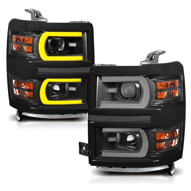 ANZO USA Projector Headlight Set w/Plank Style Switchback Black w/Amber Pair (111412)