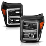 ANZO USA Projector Headlights w/Plank Style Switchback, Black w/Amber, Pair (111406)