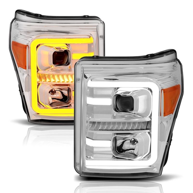 ANZO USA Projector Headlights w/Plank Style Switchback, Chrome w/Amber, Pair (111407)