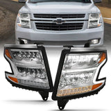 ANZO USA LED Crystal Headlight, w/Plank Style, Chrome Clear w/Sequential Amber, Pair, (111479)