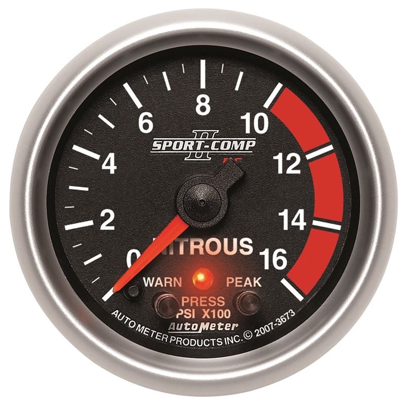 AutoMeter Sport-Comp II Pro Control 52mm 1600 PSI Nitrous Pressure Gauge (3673)