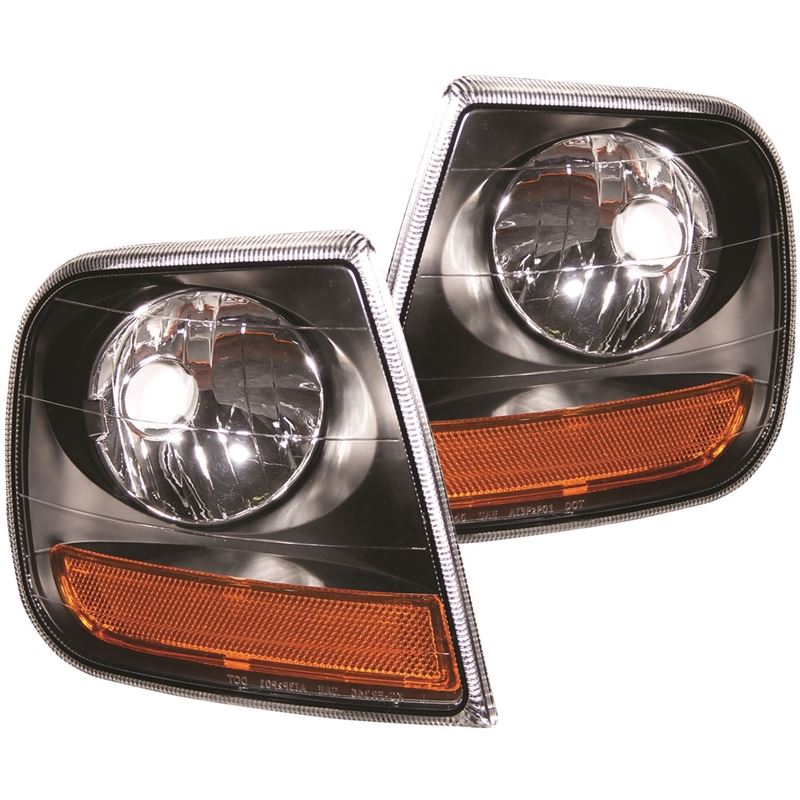 ANZO USA Corner Lights 1997-2003 Ford F-150 HARLEY DAVIDSON Style Corner Lights Black w/ Amber Reflector 5210 (521040)