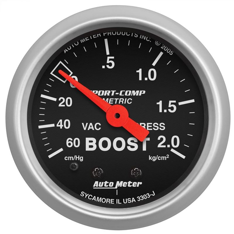 AutoMeter Sport-Comp 52mm 60 cm/Hg-2.0 Kg/Cm2 Mechanical Boost Gauge (3303-J)