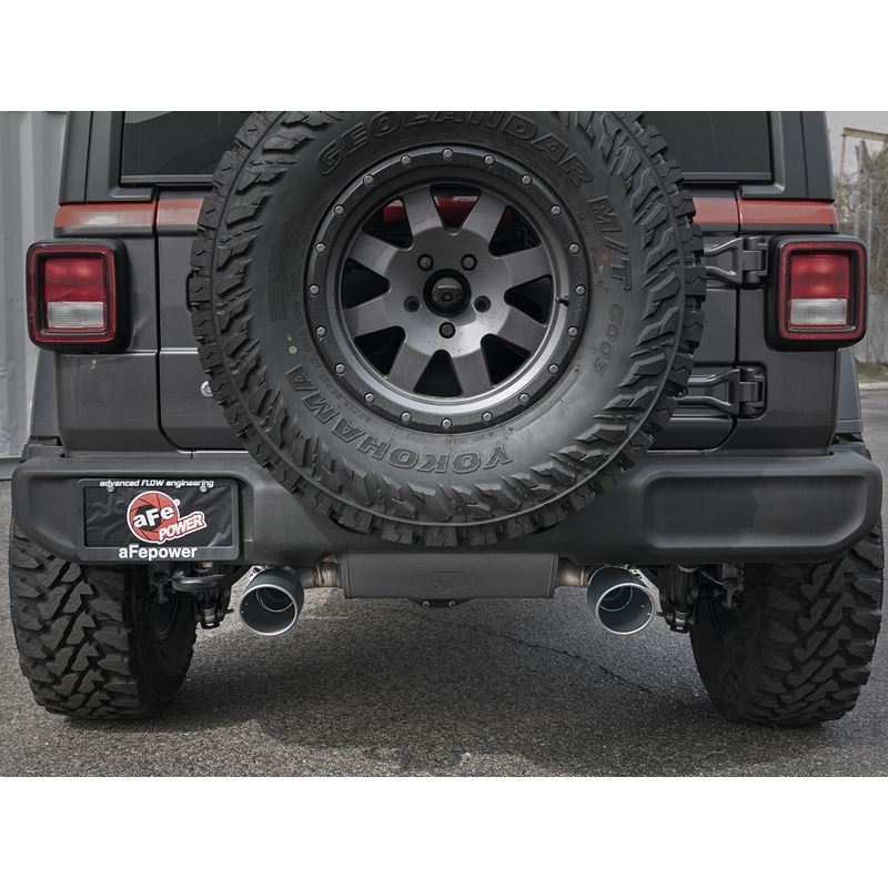 aFe Rebel Series 3 IN to 2-1/2 IN 409 Stainless Steel Cat-Back Exhaust w/ Black Tip for 2018-2021 Jeep Wrangler(49-48096-B)