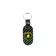 Load image into Gallery viewer, Fabspeed Lamborghini Shield and Script Carbon Fiber Keyring (FS-CF-CKR-LAMSS)