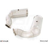 GTHAUS Meistershaft Down Pipe Section - Cat Elimination Pipes (with Reservoir and Heat Shield); Stainless Steel (LA0513001)