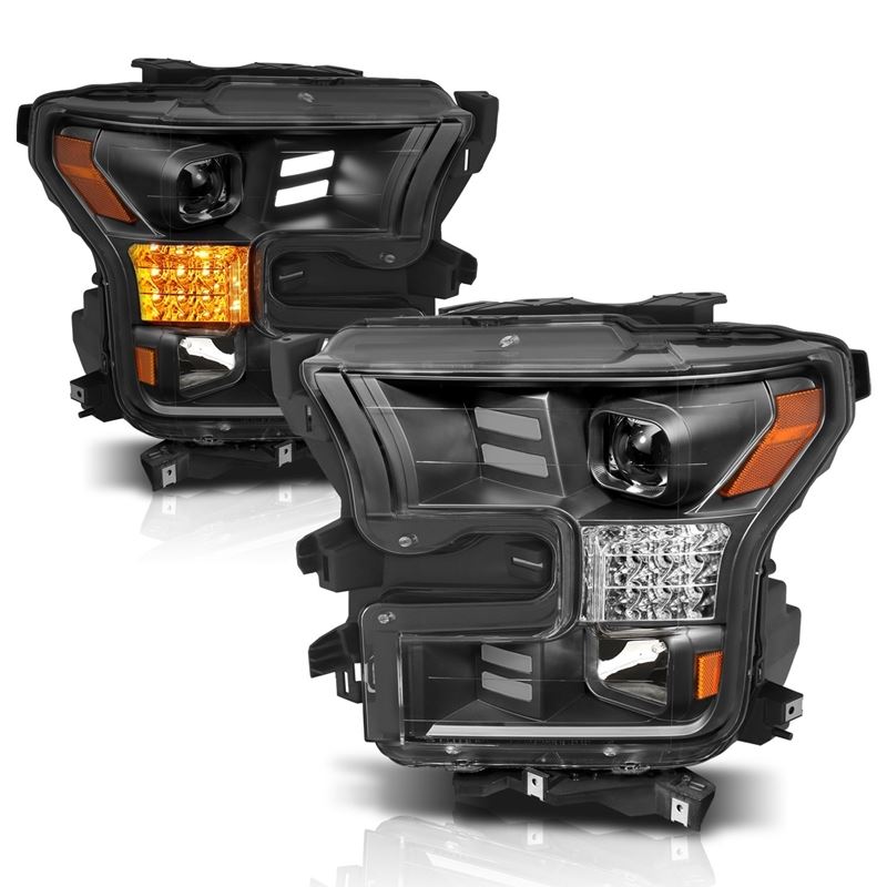 ANZO USA Projector Headlights w/Plank Style Design, Black w/Amber Sequential Turn Signal (111408)