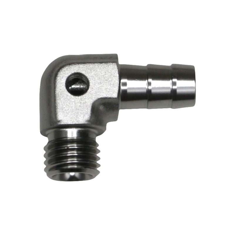 DeatschWerks Metric M12 to 3/8in Hose Barb 90-Degree Fitting w/ Venturi Port - Anodized DW Titanium(6-02-0650)