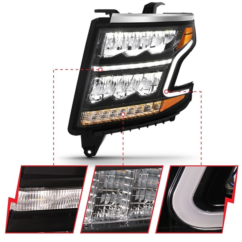 ANZO USA LED Crystal Headlight, w/Plank Style, Black Clear w/Sequential Amber, Pair, (111478)