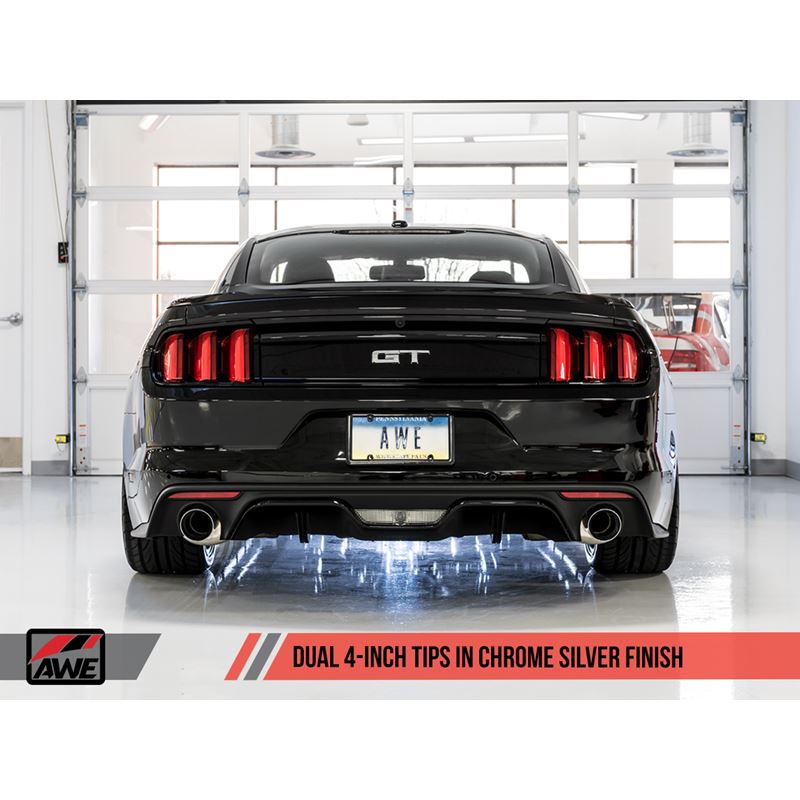 AWE Touring Edition Cat-back Exhaust for S550 Mustang GT - Dual Tip - Chrome Silver Tips (3015-32084)