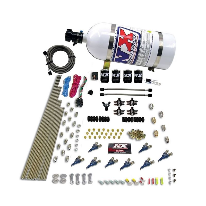 Nitrous Express 8 Cyl Piranha Direct Port 4 Solenoids Nitrous Kit (200-500HP) w/10lb Bottle (80001-10)