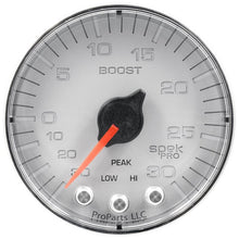 Load image into Gallery viewer, AutoMeter Spek-Pro Gauge Vac/Boost 2 1/16in 30Inhg-30psi Stepper Motor W/Peak and WarnSilver/Chrome (P302218)