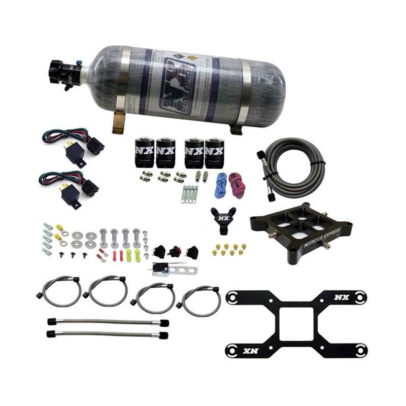 Nitrous Express Dry, Quad Stage Billet Crossbar Plate System 100-2000HP (4150Flange) W/12Lb Bottle (66442-12)