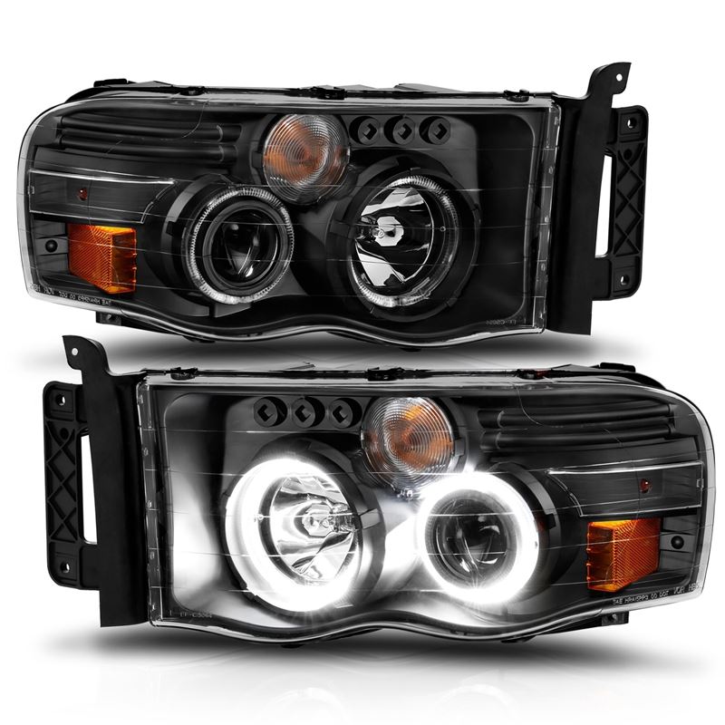 ANZO USA Projector Headlight Set w/Halo, Clear/Amber Lens, Black, Pair, (111490)