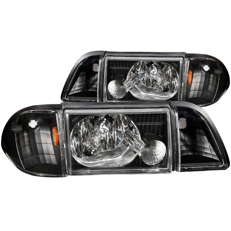 ANZO USA 1987-1993 Ford Mustang Crystal Headlights Black w/ Corner Lights 2pc (121192)