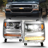 ANZO USA LED Projector Headlight w/Plank Style Chrome w/Amber Pair (111421)