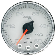 Load image into Gallery viewer, AutoMeter Spek-Pro Gauge Boost 2 1/16in 60psi Stepper Motor W/Peak and Warn Slvr/Chrm (P304218)