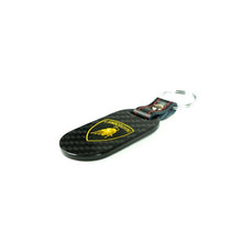 Load image into Gallery viewer, Fabspeed Lamborghini Shield and Script Carbon Fiber Keyring (FS-CF-CKR-LAMSS)