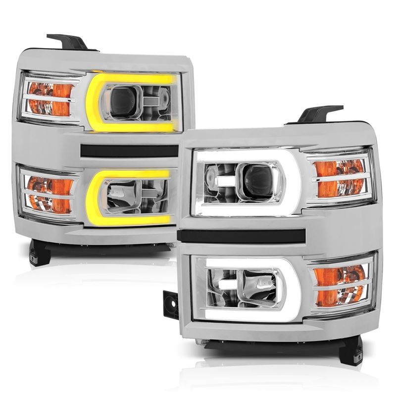 ANZO USA Projector Headlight Set w/Plank Style Switchback Chrome w/Amber Pair (111413)