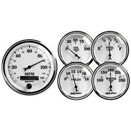 AutoMeter Old Tyme White II 5 Piece Kit (Elec Speed/Oil Press/Water Temp/Volt/Fuel Level) (1200)