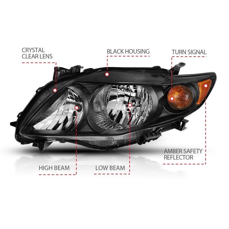 ANZO USA Crystal Headlight Set, Clear Lens, Black w/Amber Housing, Pair, (121541)