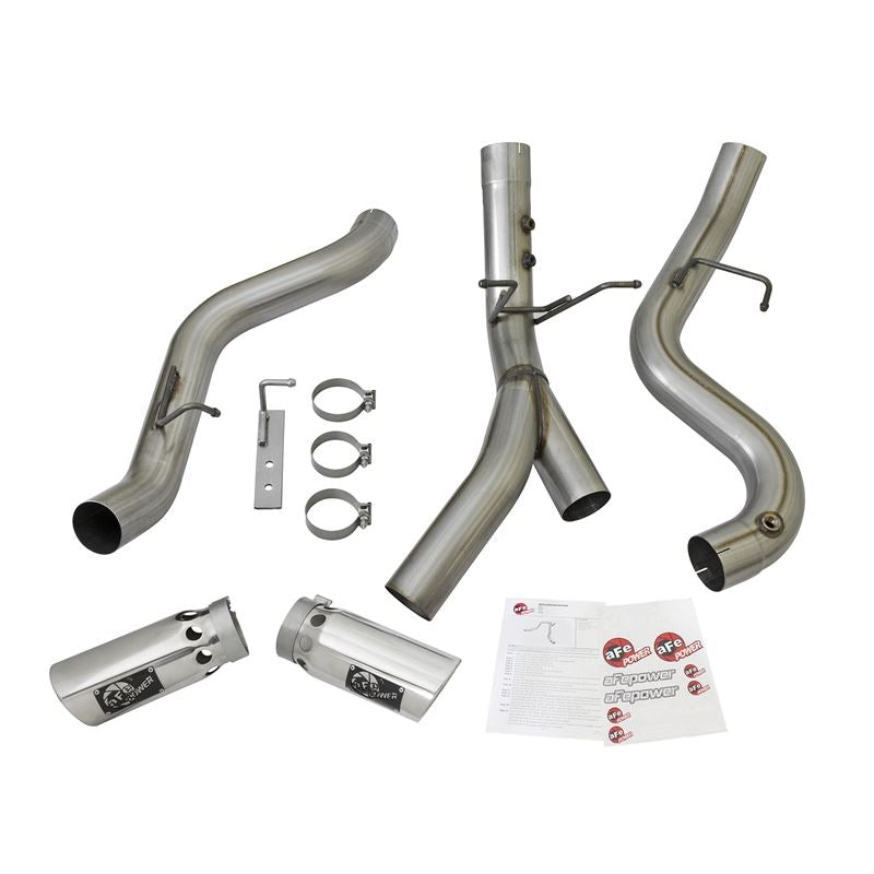 aFe Large Bore-HD 4 IN 409 Stainless Steel DPF-Back Exhaust w/Dual Polished Tips (49-44086-P)